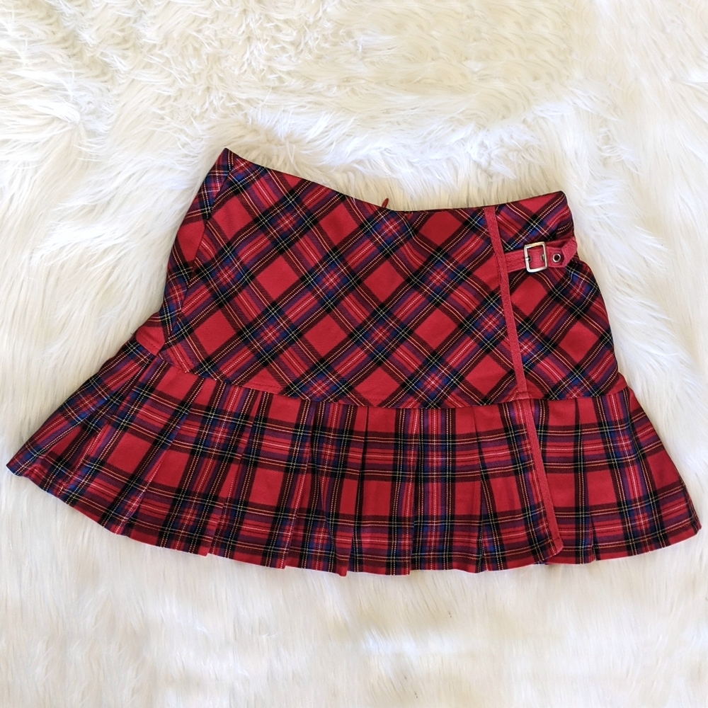Red Plaid Pleated Mini Skort